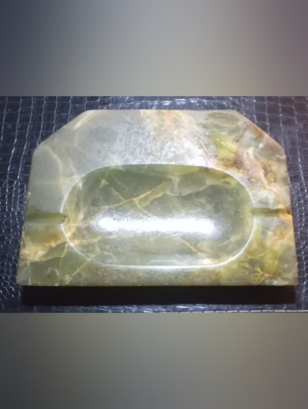 VTG Mid Century Oversized Green Onyx Stone Valet Tray Catchall